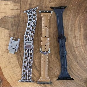 Silver Black & Tan Apple Watch Bands - 42, 44 & 45mm & iWatch SE - 7/6/5/4/3/2/1